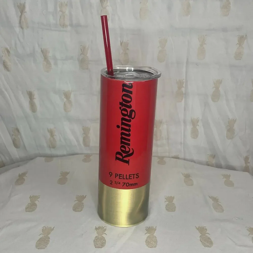 Remington Shotgun Shell custom 20 oz cold cup skinny tumbler EUC NEW STRAW